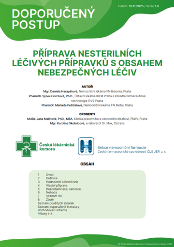 Doporučený postup - Příprava nesterilních léčivých přípravků s obsahem nebezpečných léčiv